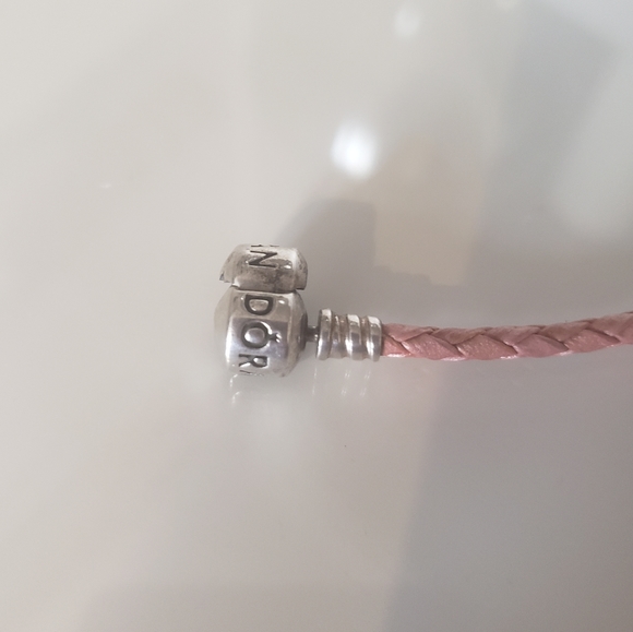 Pandora Ale .925 Silver Clasp Choker Leather Braided Blush Pink Boho Chic - Picture 6 of 9